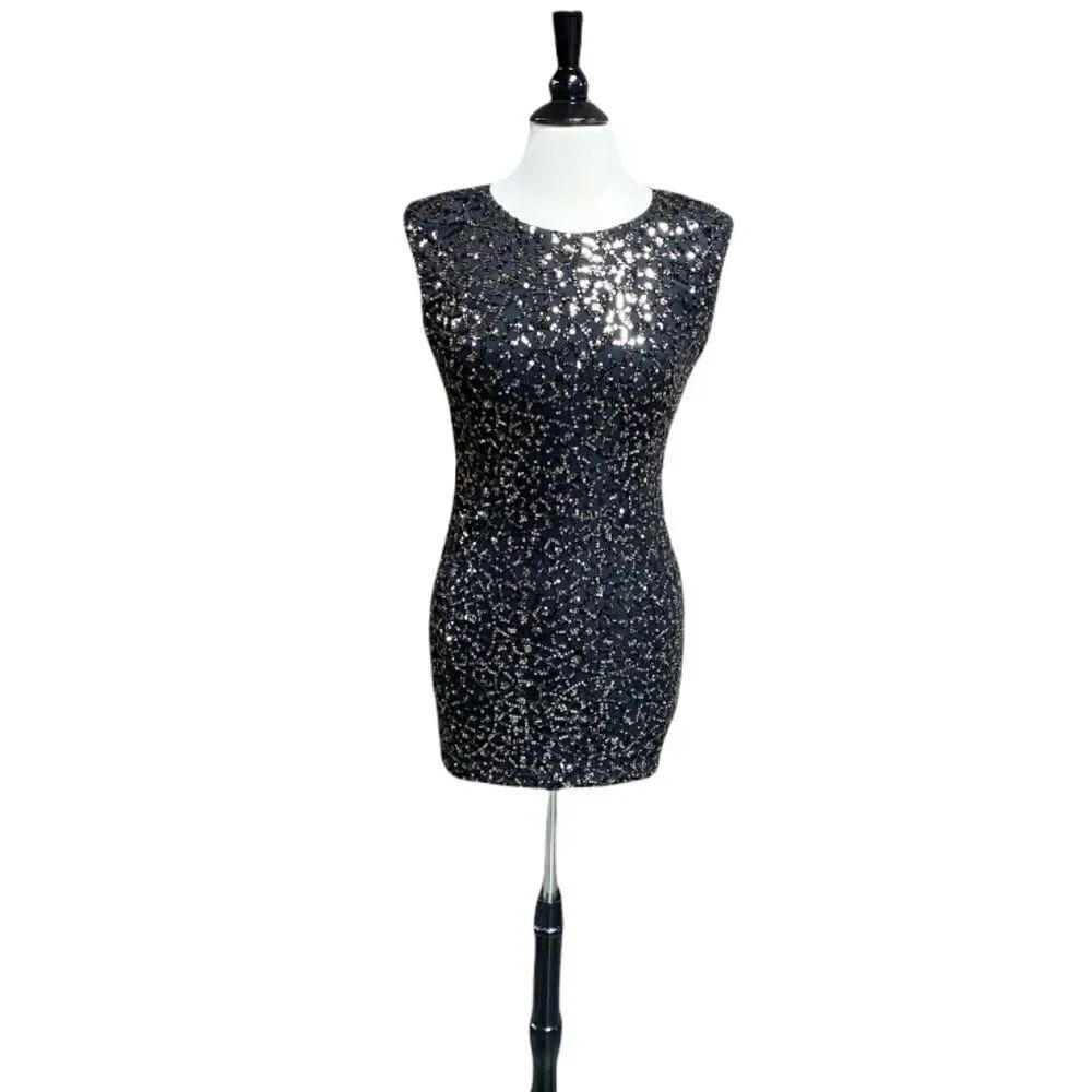 AS U WISH Black & Gold Sequins Sleeveless Mini Dress Size Small